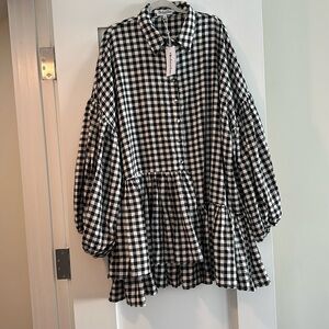 NWT BOHEMIAN TRADERS PLAID EUFFLE BALLOON SLEEVE DRESS